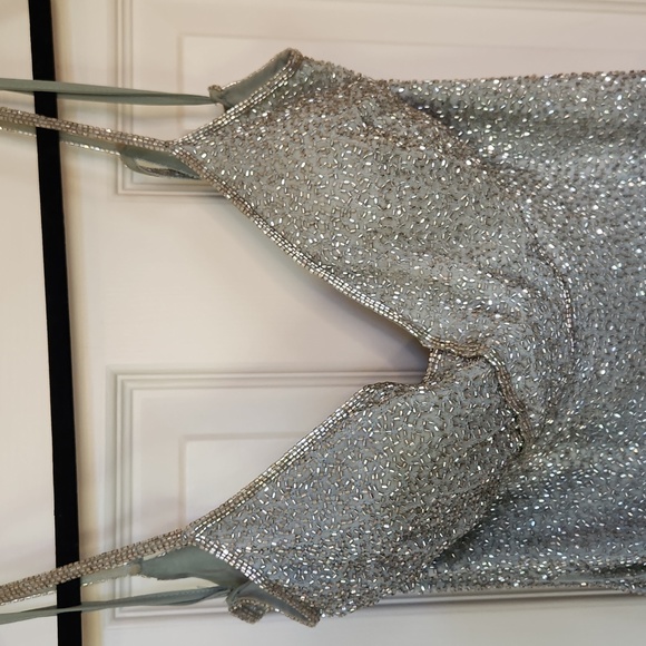 Beaded Deep V Neck Old Hollywood Gown in Sea Foam - Picture 2 of 16